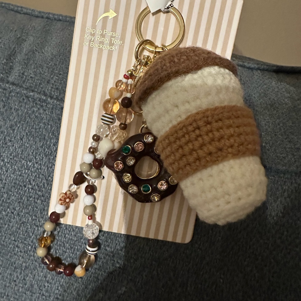 Brown and Cream Crochet Coffee Cup Keychain